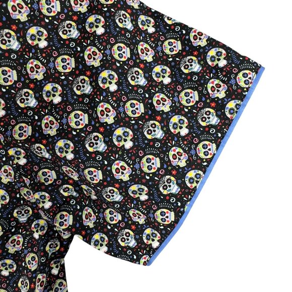 Luchiano Visconti Sugar Skull Button-Up Shirt Mens M Black Short Sleeve New - Picture 3 of 9